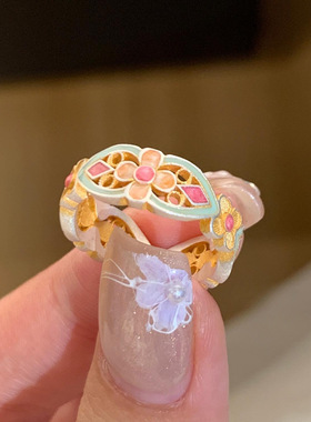 S999足银新中式珐琅彩满枝花戒指