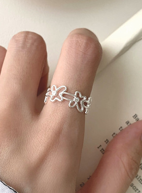 S925纯银镂空花朵女士戒指礼物
