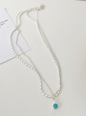 独特设计天河石双层米粒项链925纯银女蓝色圆吊坠锁骨链叠戴N796J