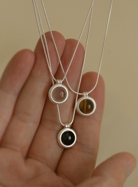 未晚纯银黑玛瑙虎眼石圆形项链