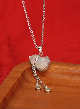 未晚925纯银女白玉髓葫芦项链