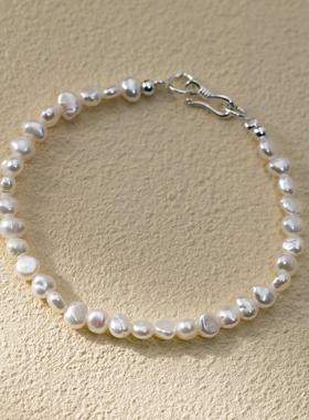 S925银轻奢法式高级感珍珠手链纯银巴洛克珍珠手串