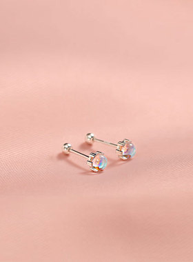 原创设计天使之眸耳钉女纯银小巧养耳洞双头两戴螺丝耳饰睡觉免摘