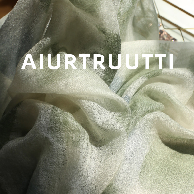 AiurtRuutti意式印象派纯羊绒外搭披肩 罗勒绿戒指绒围巾防晒丝巾