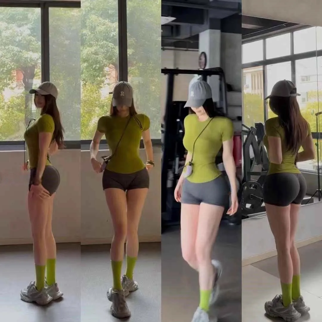 天丝基础瑜伽t恤女收腰百搭健身运动短袖跑步速干瑜伽服紧身上衣