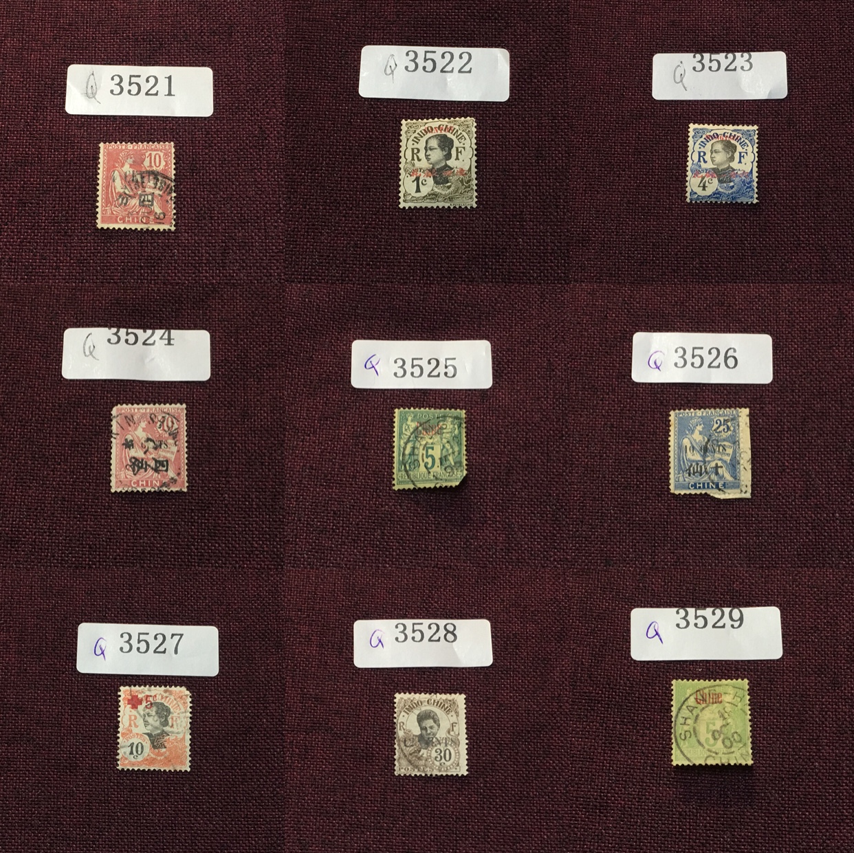 Q3521-Q3529大清法国客邮 旧一枚 集邮册