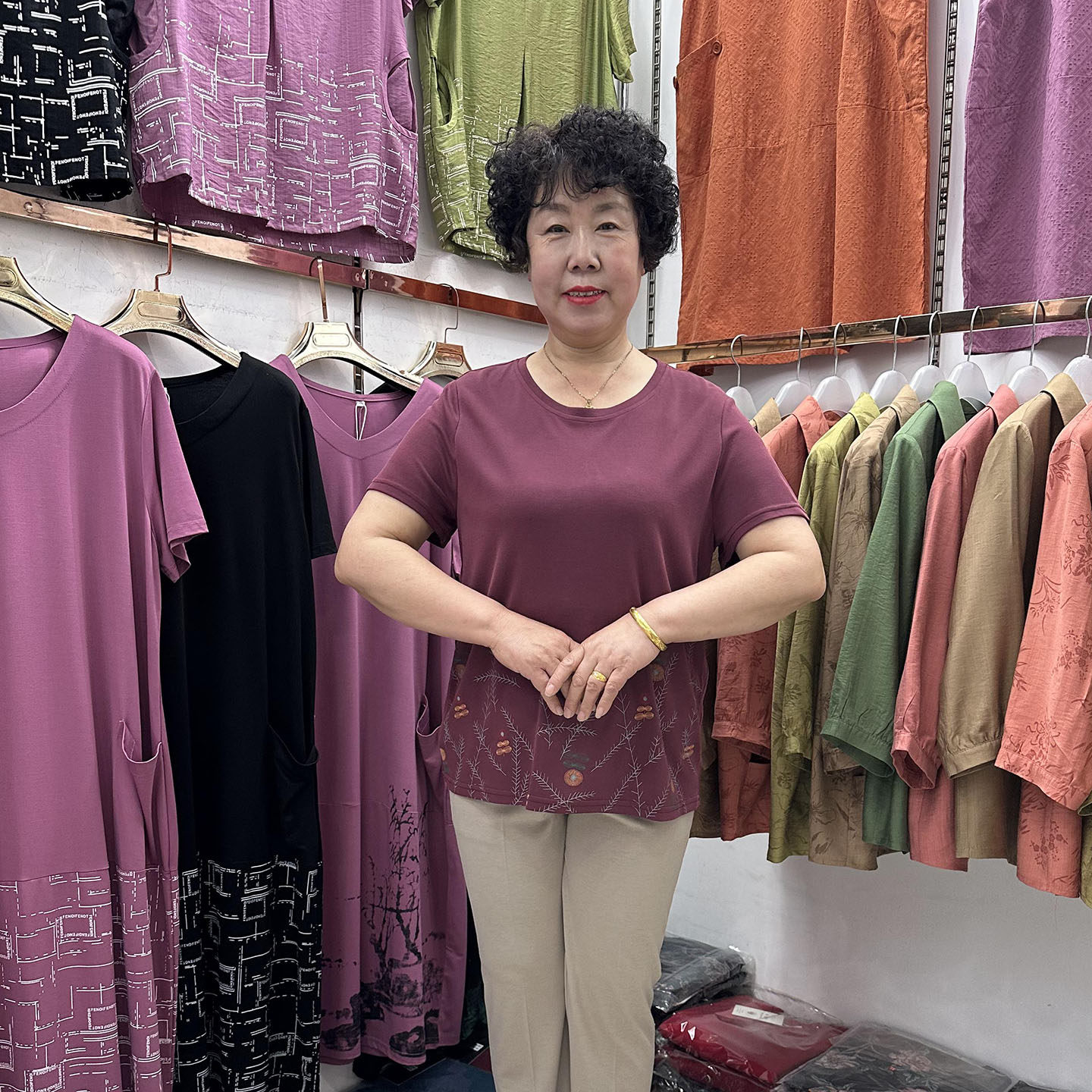 中老年夏装圆领莫代尔棉短袖t恤50-60岁奶奶宽松打底衫有弹力T恤