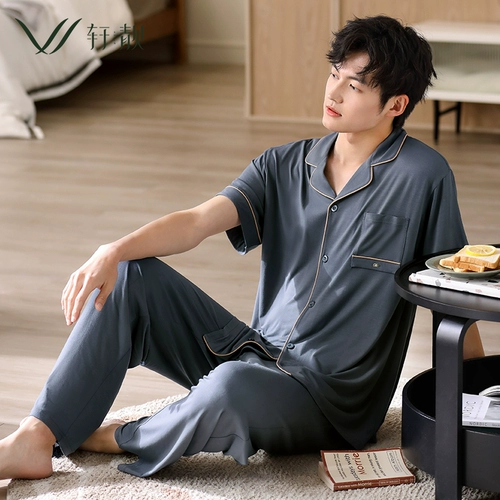 Мужская летняя пижама, тонкие штаны, комплект, сшита из модала, короткий рукав, большой размер