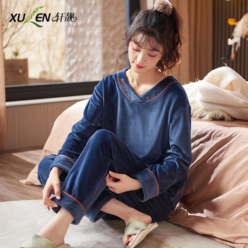 春秋季睡衣女海岛绒长袖秋冬款秋天保暖珊瑚绒加厚家居服两件套装