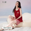 薄款 背心短裤 轩靓睡衣女夏季 莫代尔棉无袖 红色2025新款 家居服套装