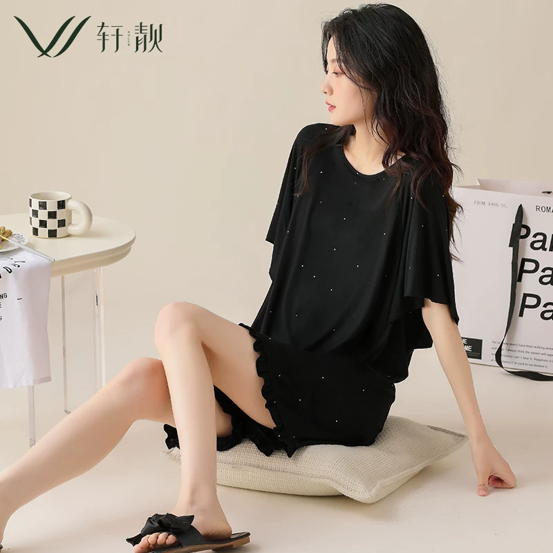 轩靓 Summer thin pijama, silk set, with short sleeve, high-end
