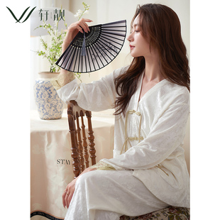 轩靓新中式 睡衣女秋冬季 薄绒金丝绒长袖 加绒珊瑚绒春秋家居服套装