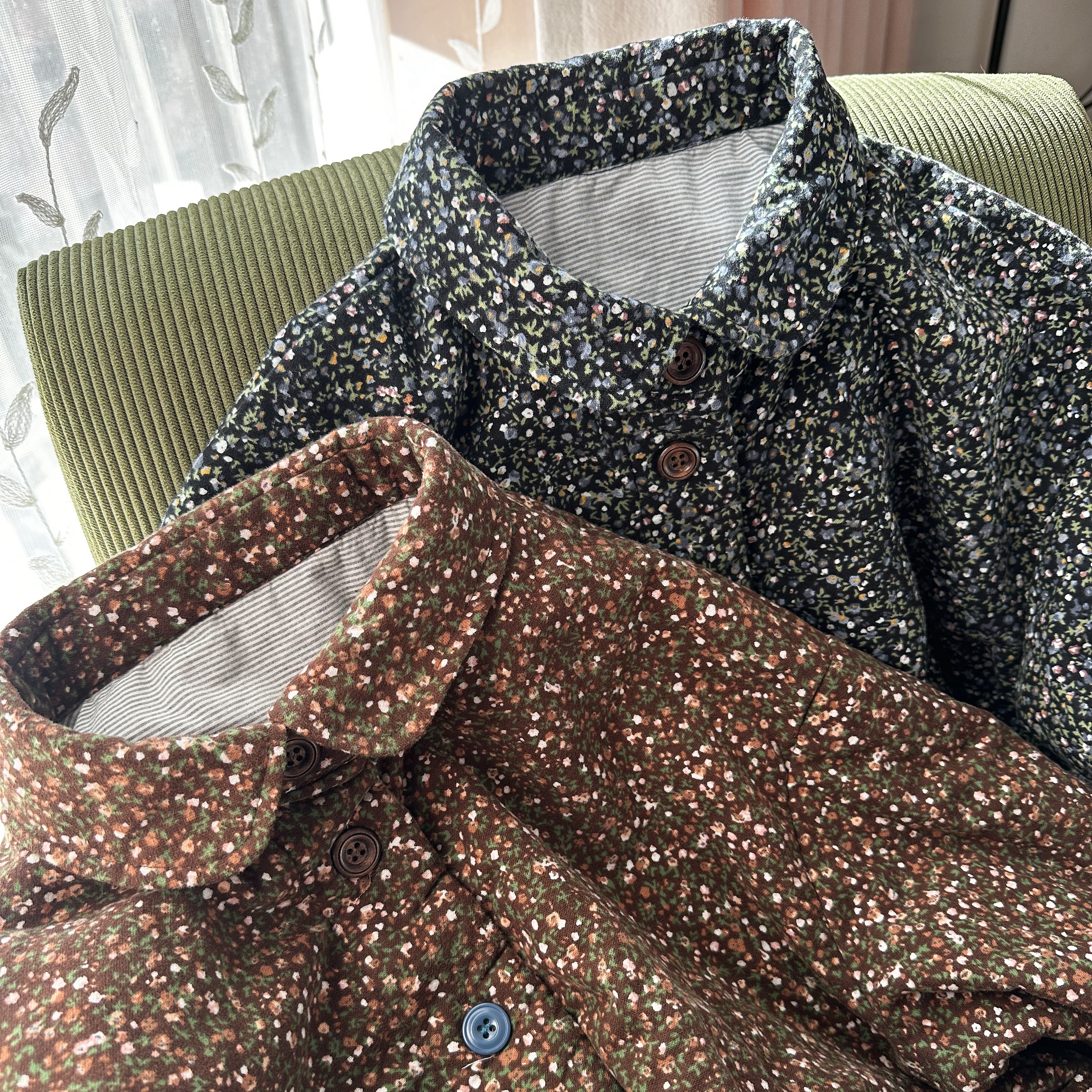 文艺小清新碎花衬衫女长袖宽松磨毛衬衣显瘦休闲夹棉上衣薄款棉衣