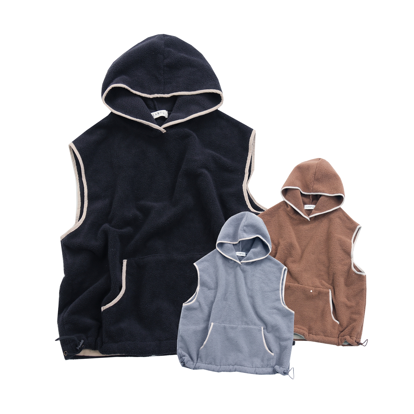 2025秋冬简约风连帽羊羔毛下摆收口马甲女无袖百搭保暖背心外套