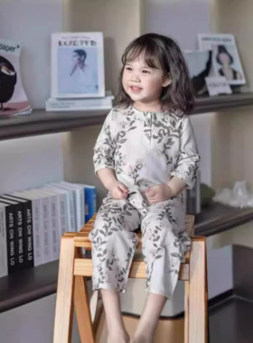 17th second家居服儿童竹纤维七分袖套装春夏长袖女童短袖睡衣A类
