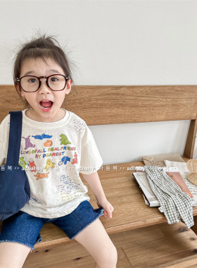 17th second儿童棉质卡通印花短袖T恤夏装韩版宽松个性打底衫上衣