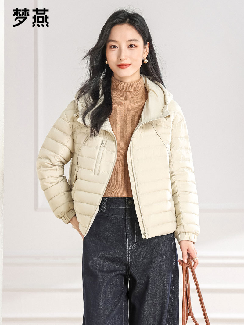 梦燕短款连帽羽绒服2025冬装新款轻薄羽绒女装外套上衣CY02B5025