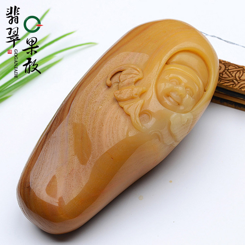 s4802玉版纳珠宝 黄龙玉福在眼前把玩玉石手把件