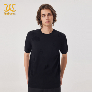 T恤男夏休闲时尚 卡宾纯色短袖 高级黑白潮牌圆领 质感提花