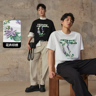 新款 T恤男夏季 卡宾凉感短袖 索罗娜高级圆领上衣 重工花卉刺绣