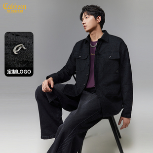 小香风提花 百搭新款 卡宾长袖 男春季 宽松潮牌休闲衬衣外套 衬衫