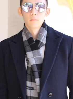 秋冬新款男士羊毛短交叉围巾