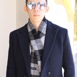 狼爱猫秋冬新款男士交叉羊毛围巾短款高级感商务围巾大衣围脖护颈