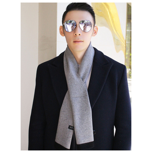 狼爱猫秋冬新款男士交叉羊毛围巾短款高级感商务围巾大衣围脖护颈
