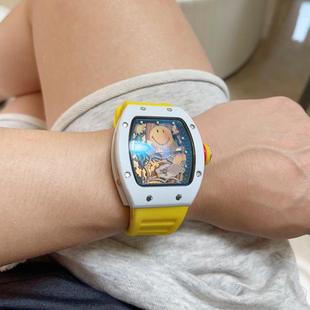 理查德王校长同款笑脸手表酒桶型潮流休闲男表个性硅胶带学生腕表