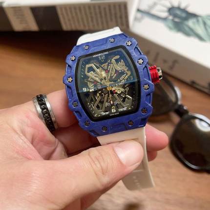 理查德明星同款皇家蓝个性潮表非机械炭纤维时尚运动腕表男士手表