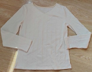 拼色直筒针织上衣 春秋女特日单纯色V领套头甜美竖条长袖