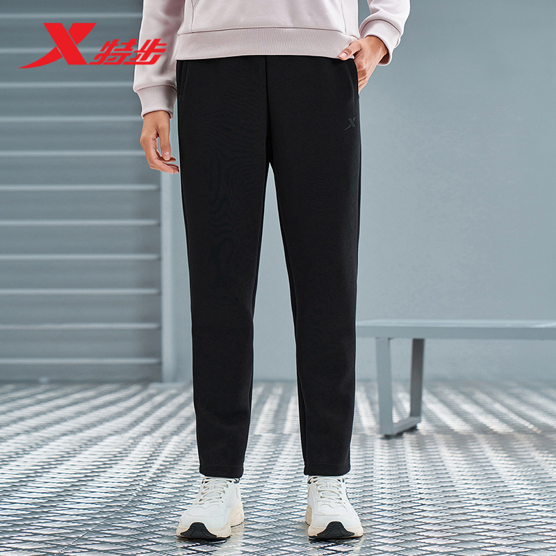 特步迎寒跃冬2025春秋官方直筒平口针织女子长裤976428630112