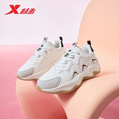 特步游牧丨休闲鞋女鞋棉鞋冬季加绒保暖厚底老爹鞋百搭户外运动鞋