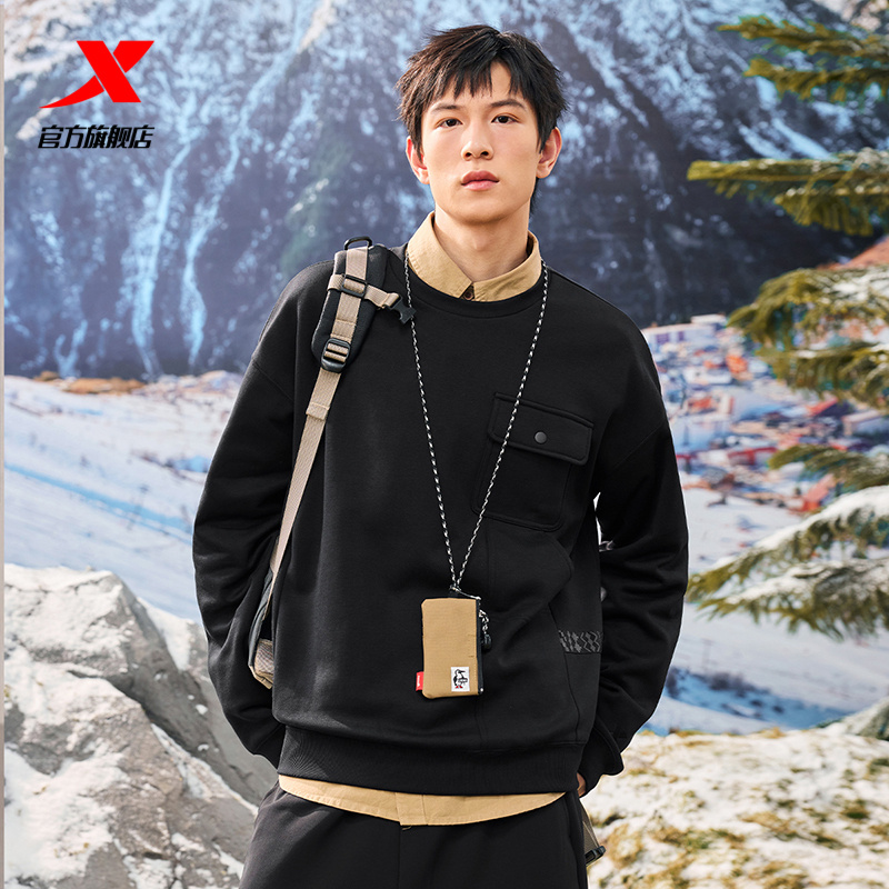 特步套头卫衣男2025春夏新款潮流百搭男装连帽男子休闲运动上衣