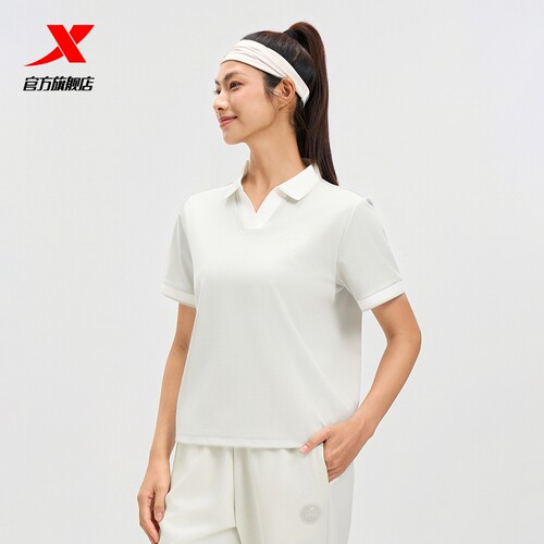 特步运动polo衫女士官方夏季新款训练女装翻领T恤975328020458
