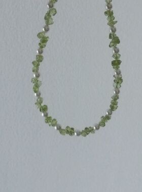 小清新天然橄榄石项链施家珍珠锁骨链