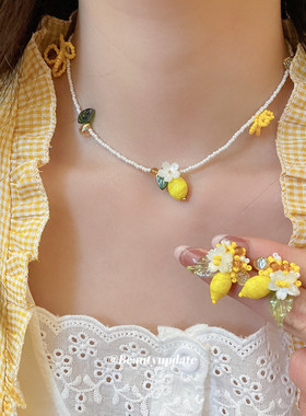 海边度假风水晶柠檬项链耳环
