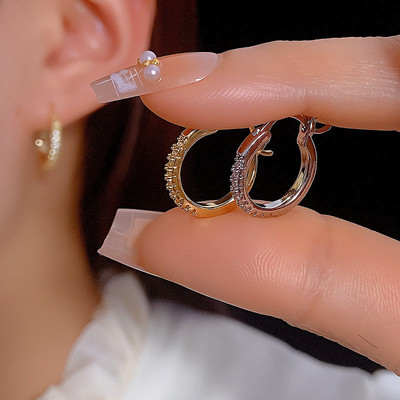 欧美风INS极简一排镶锆耳圈耳扣