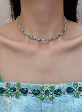 欧美跨境新款天然石彩色锁骨链波