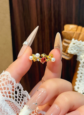 超闪椭圆锆石珍珠枝叶戒指女