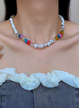 彩色串珠项链海边锁骨链小众度假