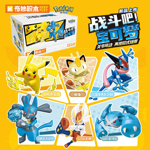 奇妙积木战斗吧宝可梦可动皮卡丘甲贺忍蛙卡通儿童手办拼装 玩具
