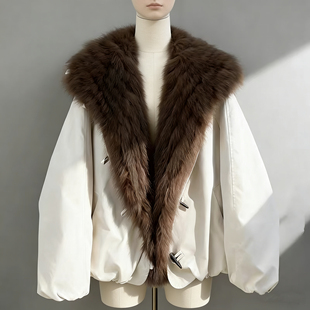 实体店2025冬新款 外套 高端狐狸毛领拼90%白鹅绒派克羽绒服女短款