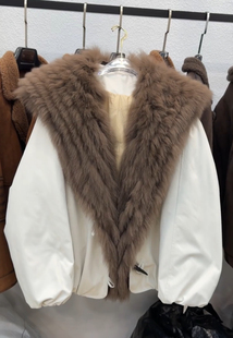 2025新款狐狸毛领皮草外套女短款鹅绒羽绒服派克服大衣