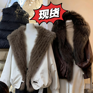 2025新款狐狸毛领海宁皮草外套女短款鹅绒羽绒服派克服大衣