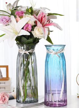 特大号简约创意透明玻璃花瓶水养富贵竹百合插花花瓶客厅装饰摆件