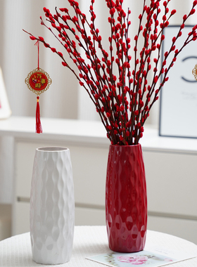 北欧风简约仿陶瓷花瓶塑料水培鲜花银柳插花瓶桌面客厅装饰摆件