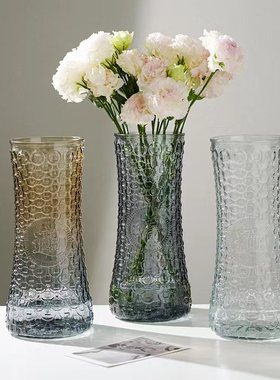 北欧风简约玻璃花瓶透明彩色水养鲜花插花瓶餐桌客厅书房装饰摆件