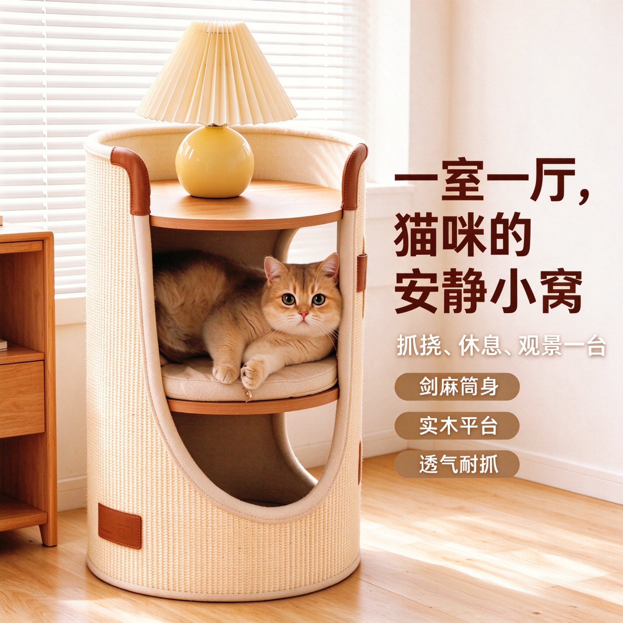 多层剑麻桶猫爬架双层树洞猫窝边几两用式耐磨猫抓板家用宠物用品