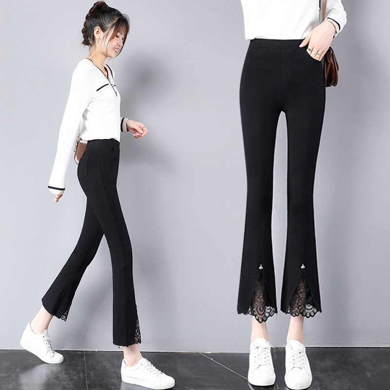 七分喇叭裤子女2023新款小个子chic微辣春秋裤子弹力小黑裤女八分